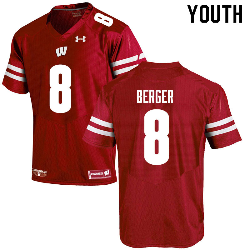 Wisconsin Badgers Youth #8 Jalen Berger NCAA Under Armour Authentic Red College Stitched Football Jersey QV40Z68XY